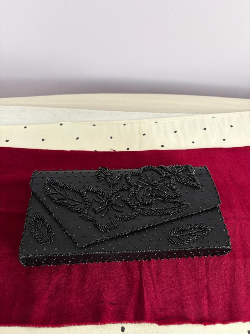 Vintage Black Beaded Floral Elegant Evening Clutch